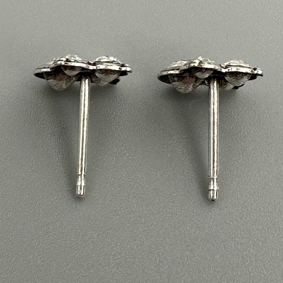 Sterling Silver Antique Style Cluster Stud Earrings with Crystals - Picture 7 of 10